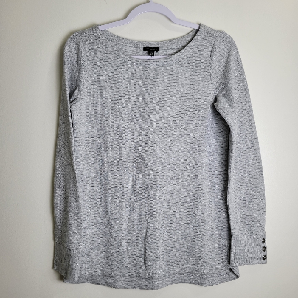 TALBOTS Minimalist Metalic Grey Long Sleeve Basic Pullover Top XS NWT